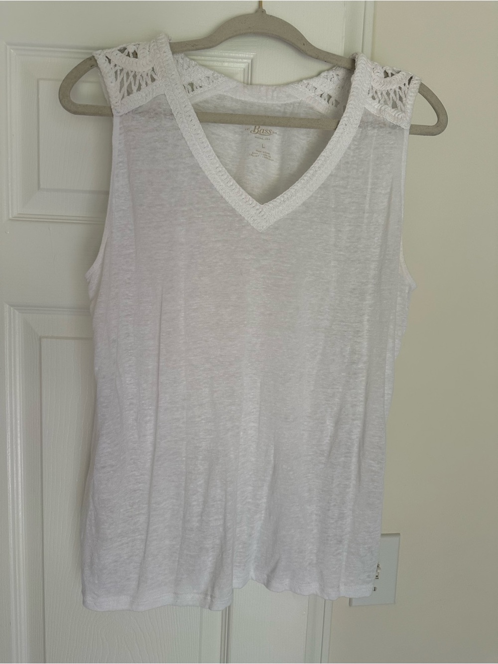 G.H. Bass & Co. White V-Neck Tank with Crochet Shoulders